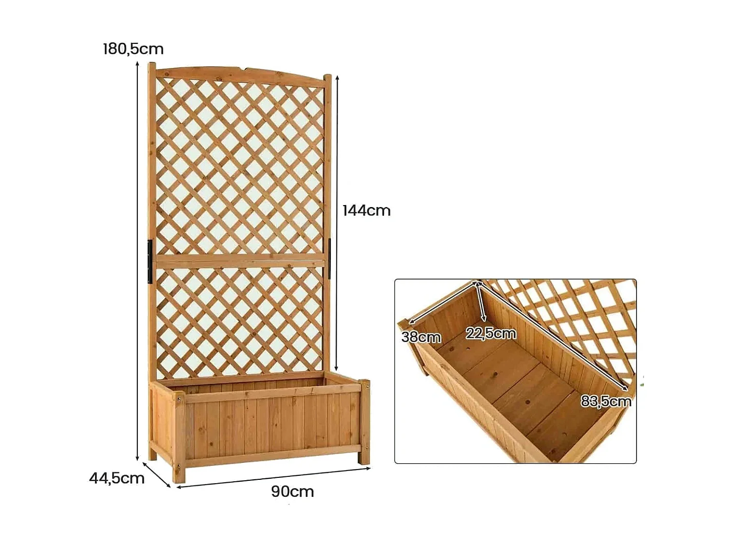 Letto da giardino rialzato con fioriera traliccio fori di drenaggio, Fioriera in legno 180cm da esterno Arancione