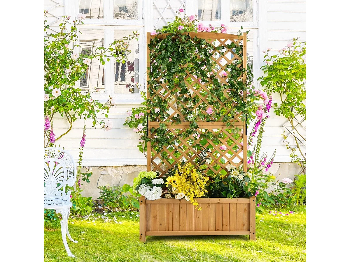 Letto da giardino rialzato con fioriera traliccio fori di drenaggio, Fioriera in legno 180cm da esterno Arancione