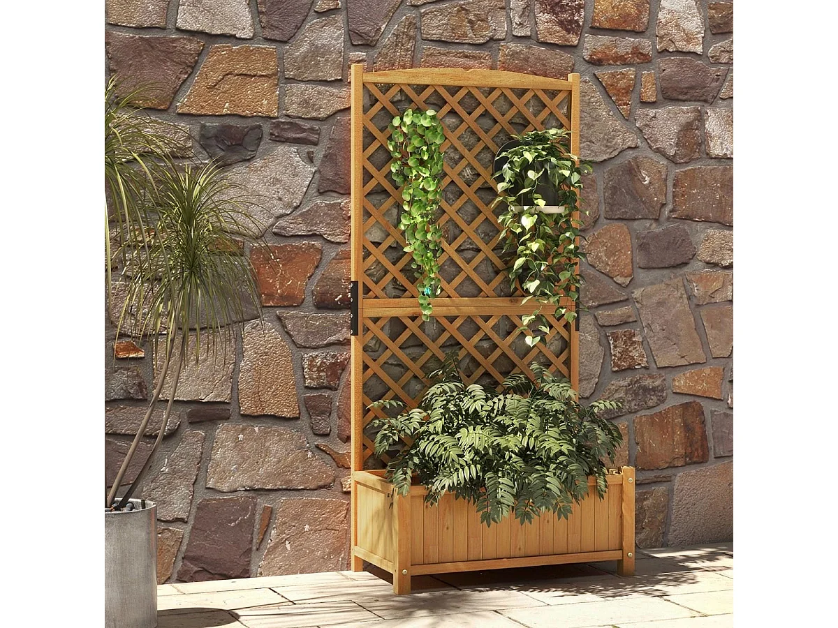 Letto da giardino rialzato con fioriera traliccio fori di drenaggio, Fioriera in legno 180cm da esterno Arancione