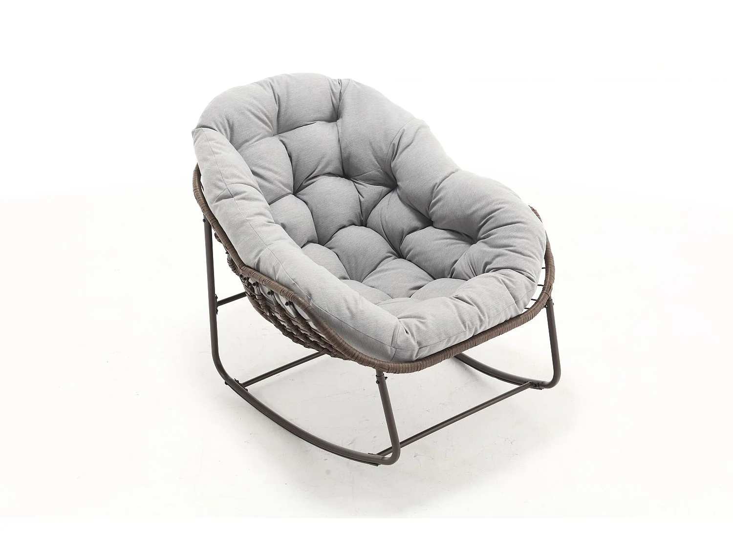 Fauteuil à Bascule en Rotin Naturel - Forme Œuf et Coussin Gris Clair - Confortable pour Salon, Véranda ou Chambre