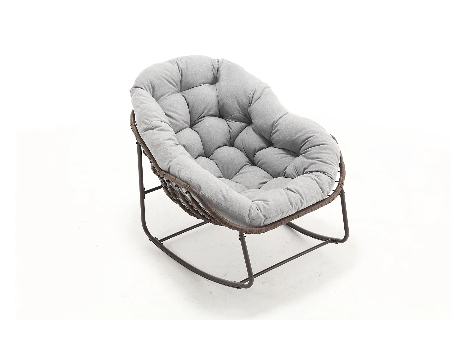 Fauteuil à Bascule en Rotin Naturel - Forme Œuf et Coussin Gris Clair - Confortable pour Salon, Véranda ou Chambre