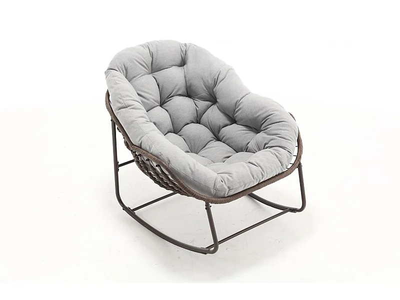 Fauteuil à Bascule en Rotin Naturel - Forme Œuf et Coussin Gris Clair - Confortable pour Salon, Véranda ou Chambre