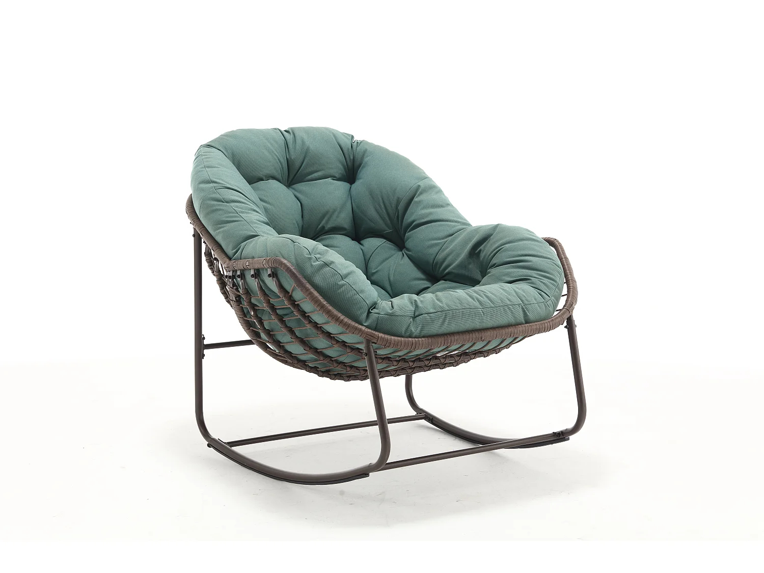 Cocon -  Fauteuil à Bascule en Rotin Naturel - Forme Œuf et Coussin Vert - Confortable pour Salon, Véranda ou Chambre