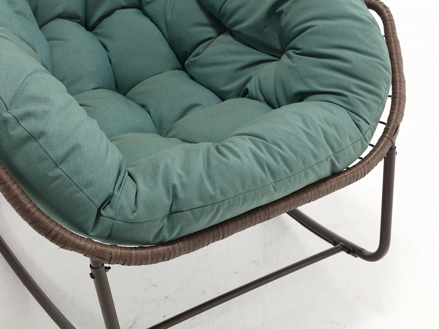 Cocon -  Fauteuil à Bascule en Rotin Naturel - Forme Œuf et Coussin Vert - Confortable pour Salon, Véranda ou Chambre