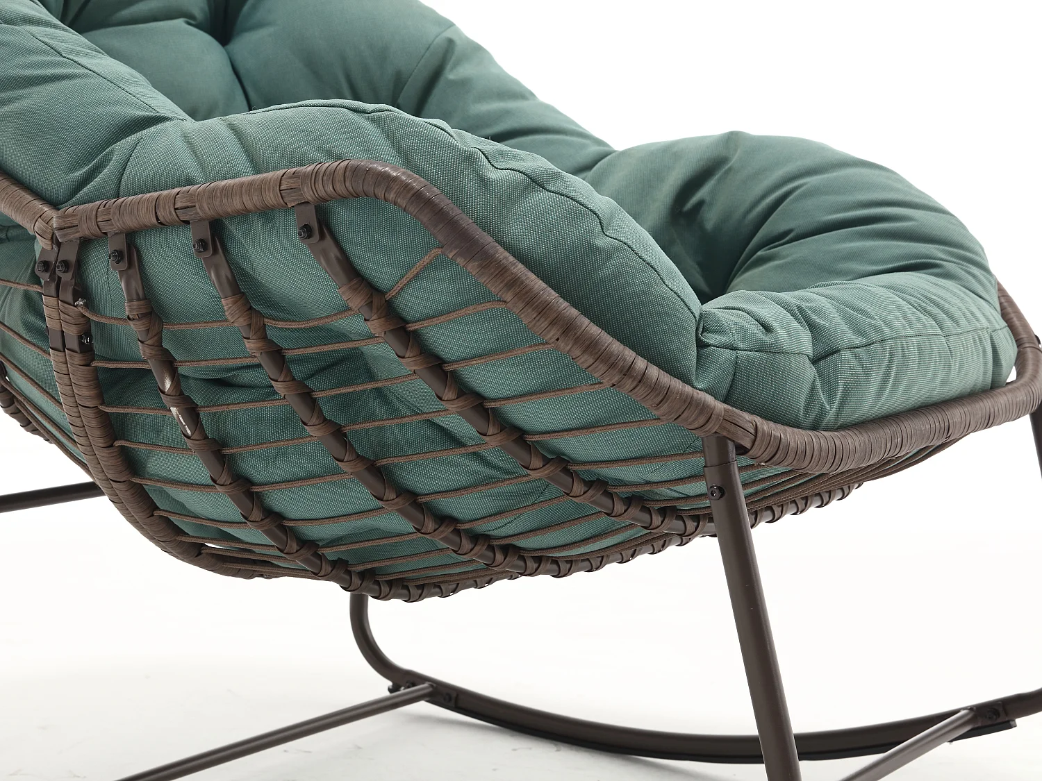 Cocon -  Fauteuil à Bascule en Rotin Naturel - Forme Œuf et Coussin Vert - Confortable pour Salon, Véranda ou Chambre