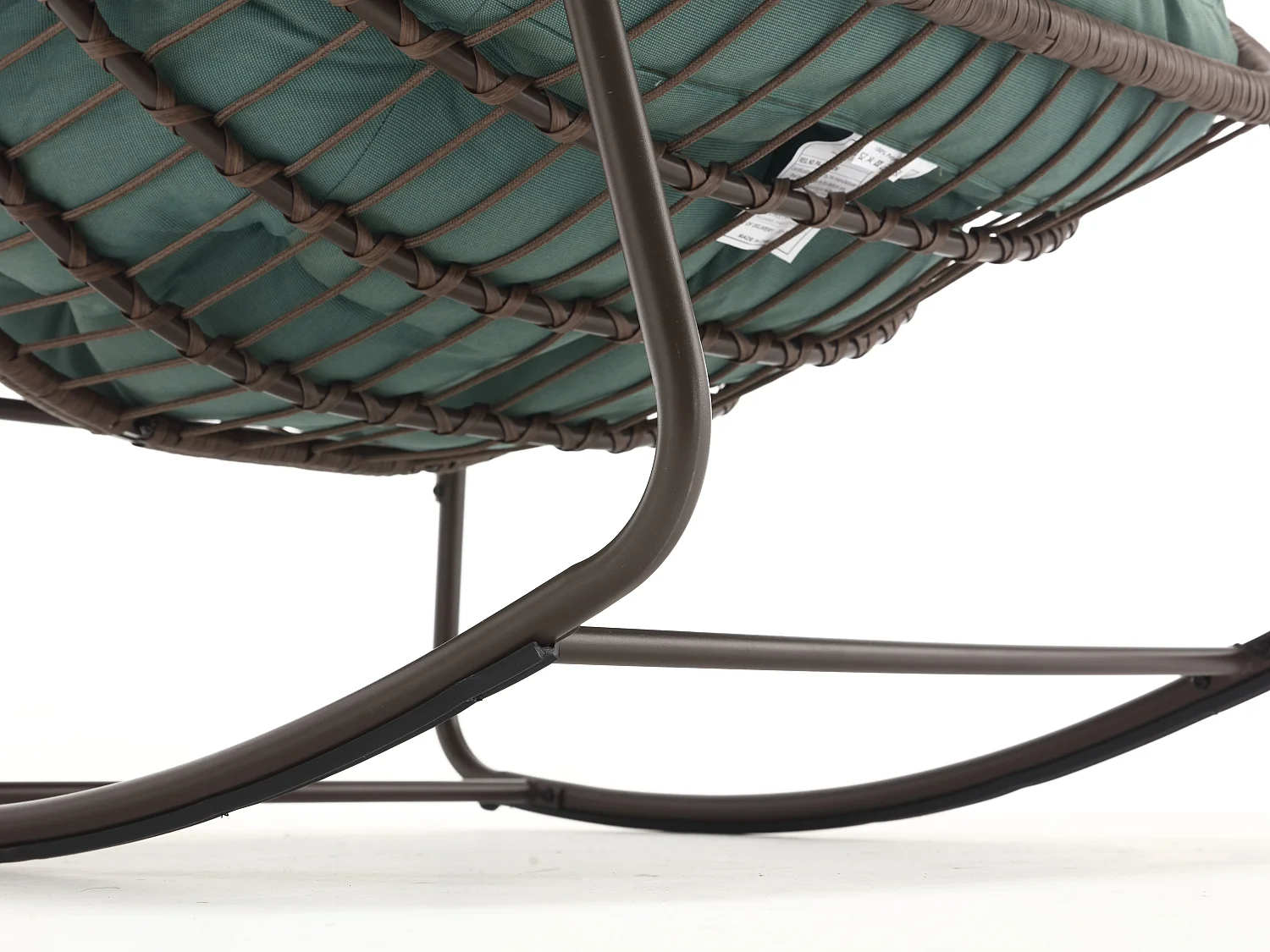 Cocon -  Fauteuil à Bascule en Rotin Naturel - Forme Œuf et Coussin Vert - Confortable pour Salon, Véranda ou Chambre
