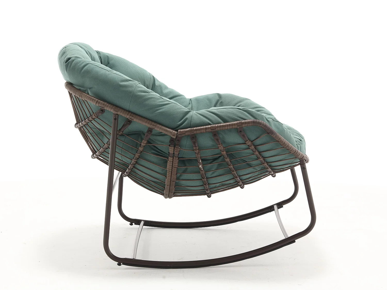 Cocon -  Fauteuil à Bascule en Rotin Naturel - Forme Œuf et Coussin Vert - Confortable pour Salon, Véranda ou Chambre