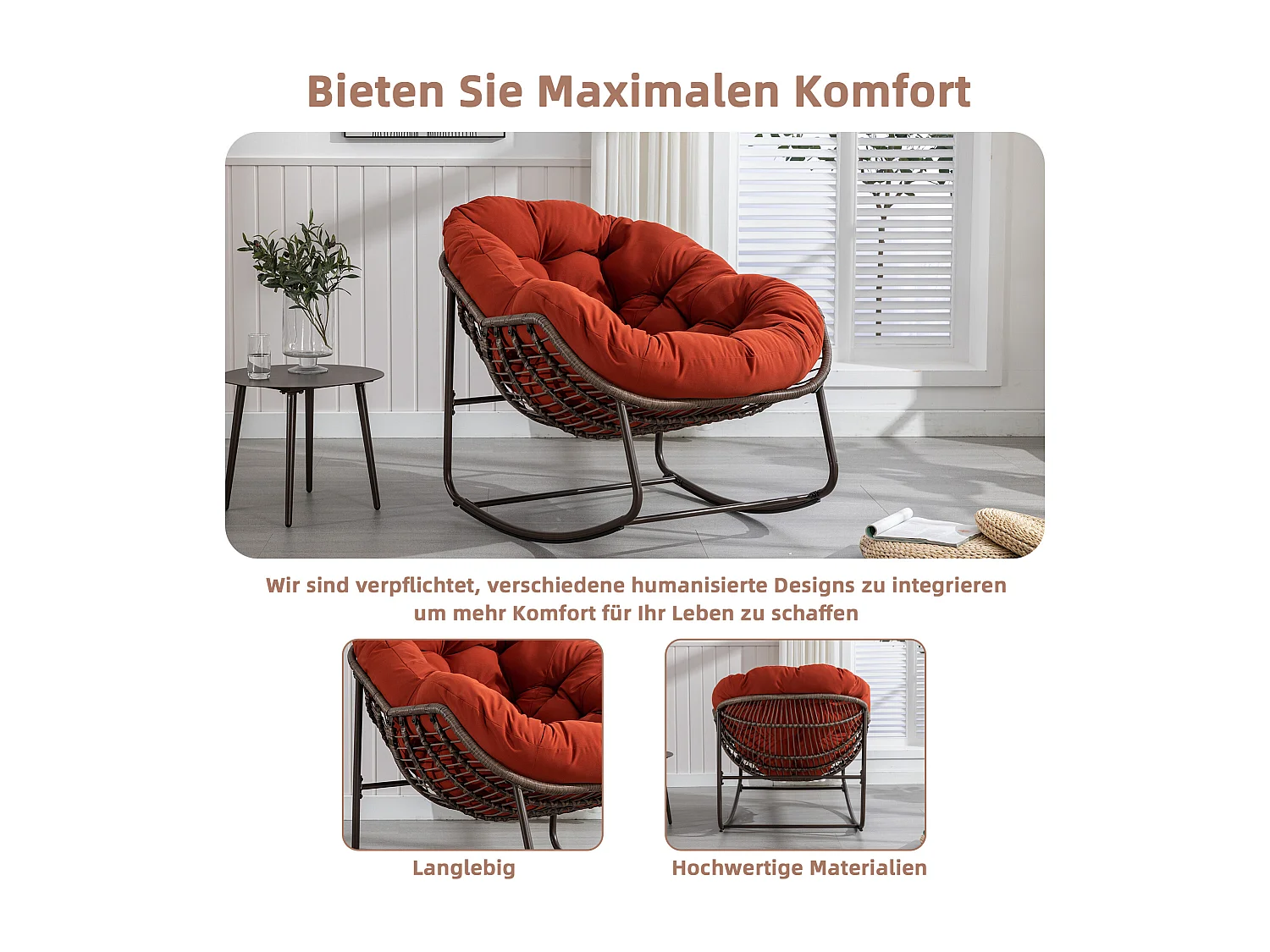 Rotan schommelstoel - stalen frame met zacht kussen - binnen- en buitengebruik