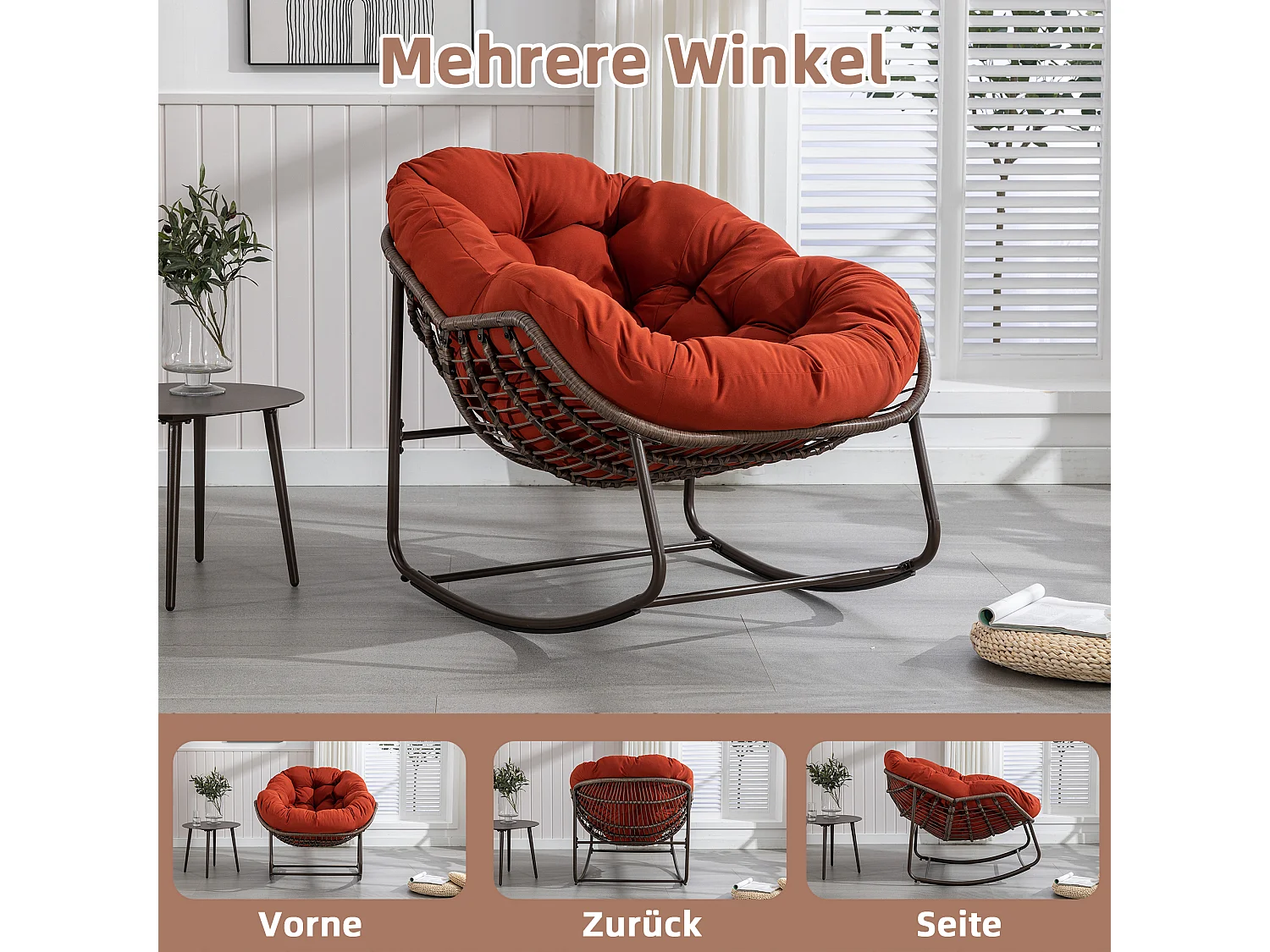 Rotan schommelstoel - stalen frame met zacht kussen - binnen- en buitengebruik