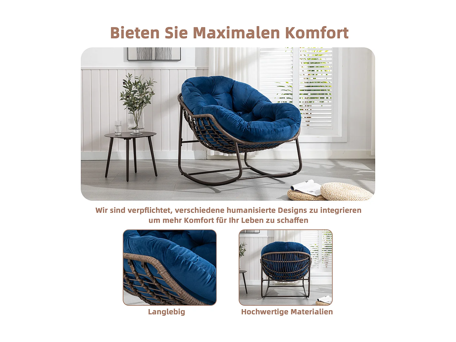 Rotan schommelstoel - stalen frame met zacht kussen - binnen- en buitengebruik