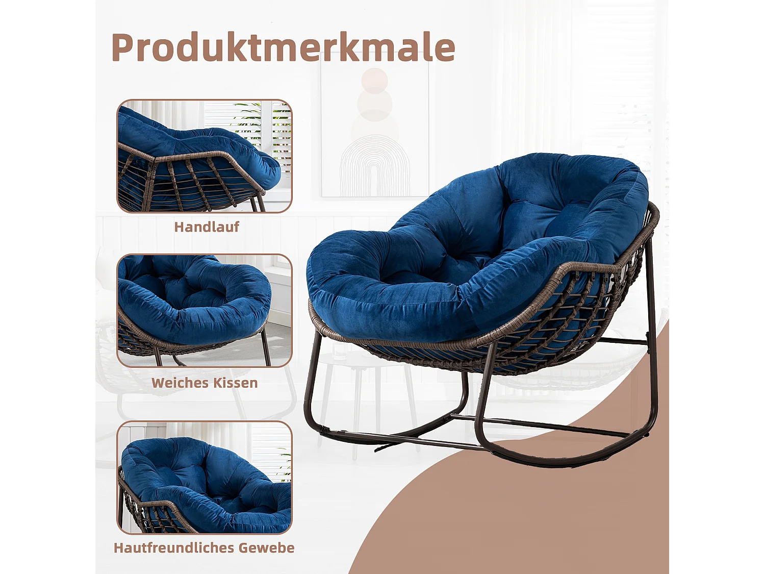 Rotan schommelstoel - stalen frame met zacht kussen - binnen- en buitengebruik