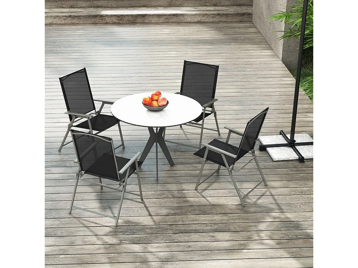 4er Set Gartenstühle Klappstühle mit wetterfestem Stoff Balkonstühle mit Armlehnen Schwarz