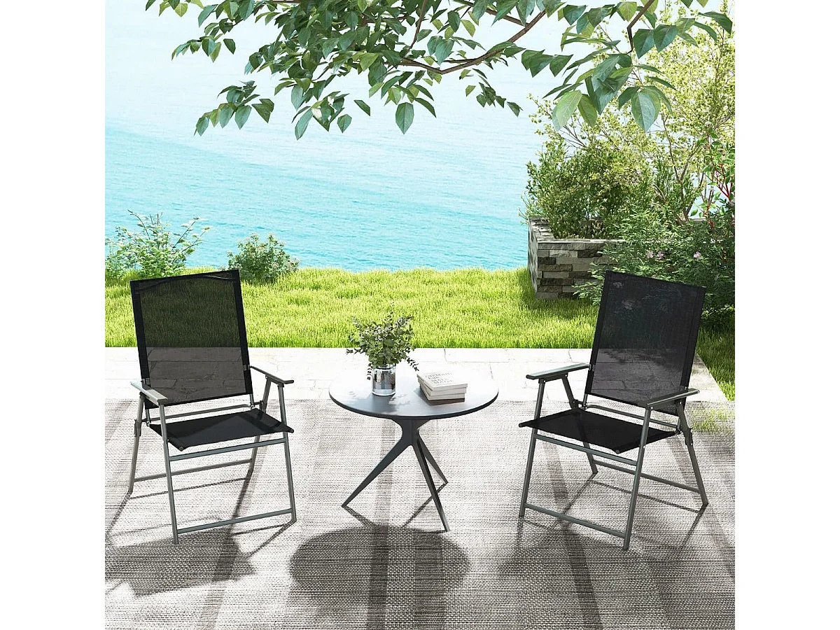 4er Set Gartenstühle Klappstühle mit wetterfestem Stoff Balkonstühle mit Armlehnen Schwarz