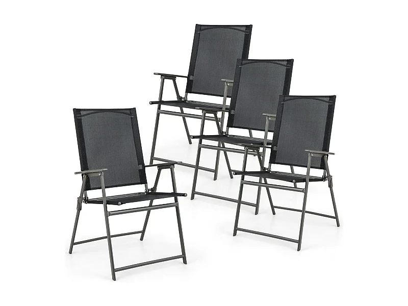 Lot de 4 Chaises de Jardin Pliantes en Textilène & Métal Charge 150 kg Fauteuil de Jardin avec Verrouillage de Sécurité Noir