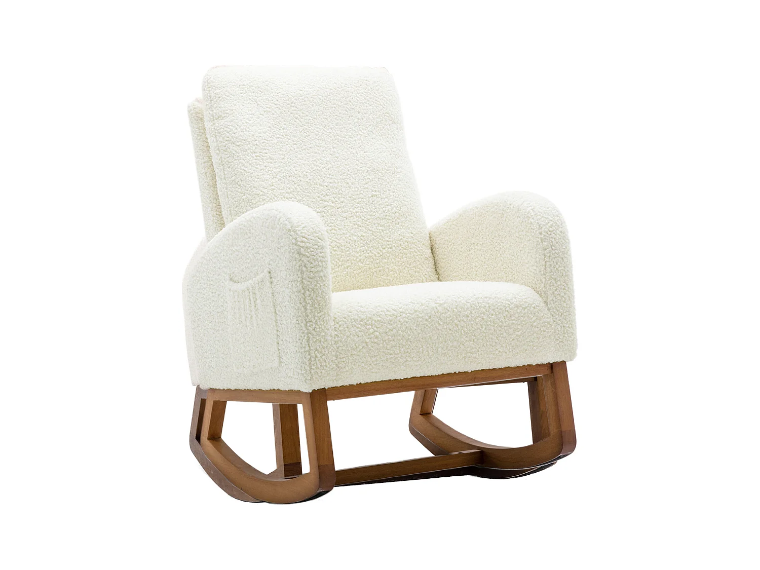 Fauteuil à bascule blanche en fausse fourrure - forme carrée - poches latérales pratiques - idéale pour le confort