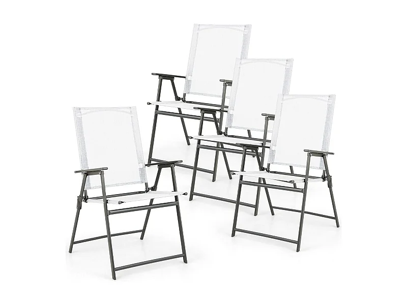 4er Set Gartenstühle Klappstühle mit wetterfestem Stoff Balkonstühle mit Armlehnen Weiß