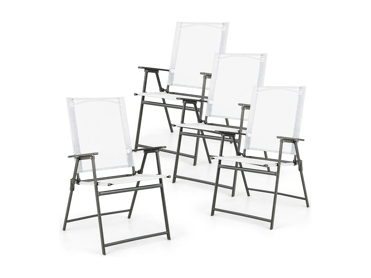 4er Set Gartenstühle Klappstühle mit wetterfestem Stoff Balkonstühle mit Armlehnen Weiß