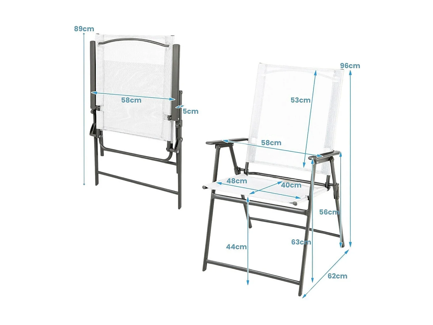 4er Set Gartenstühle Klappstühle mit wetterfestem Stoff Balkonstühle mit Armlehnen Weiß