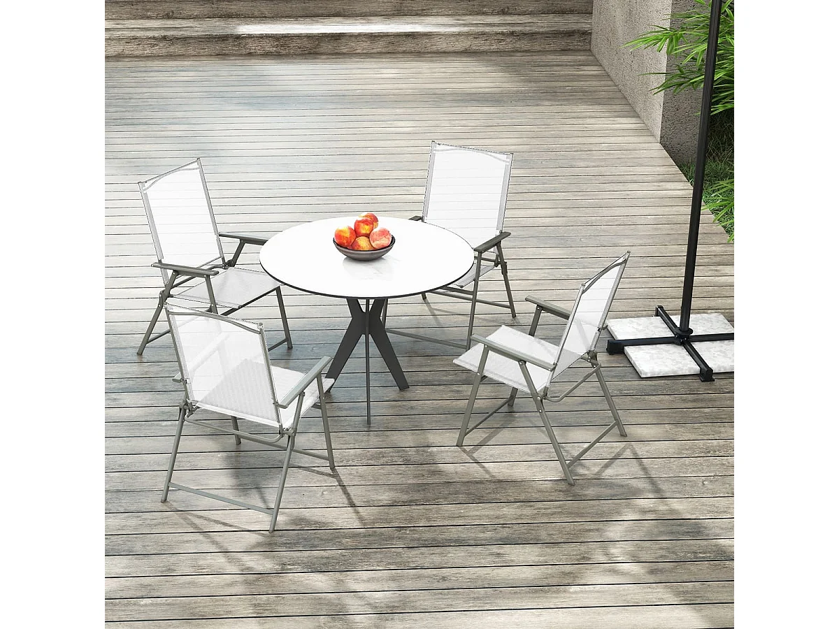 4er Set Gartenstühle Klappstühle mit wetterfestem Stoff Balkonstühle mit Armlehnen Weiß