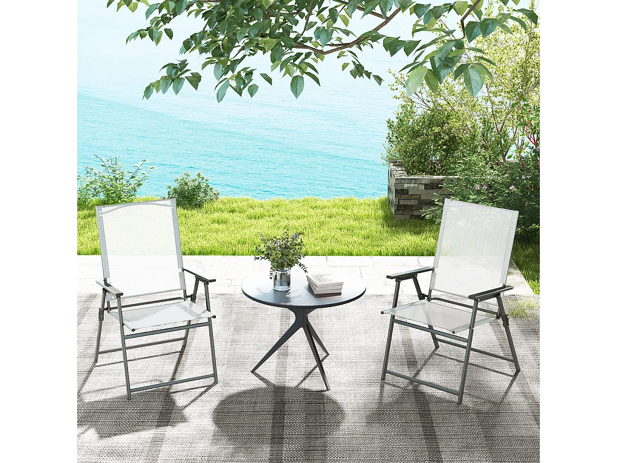 4er Set Gartenstühle Klappstühle mit wetterfestem Stoff Balkonstühle mit Armlehnen Weiß