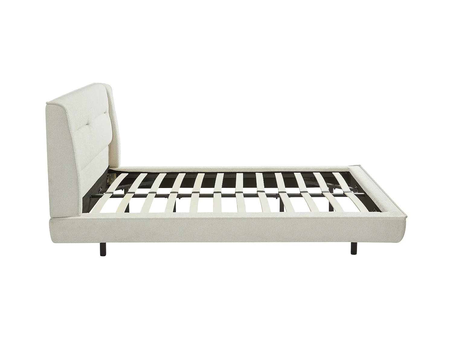 Lit 140 x 190 cm - Tissu bouclette - Beige + Matelas - ISYDE