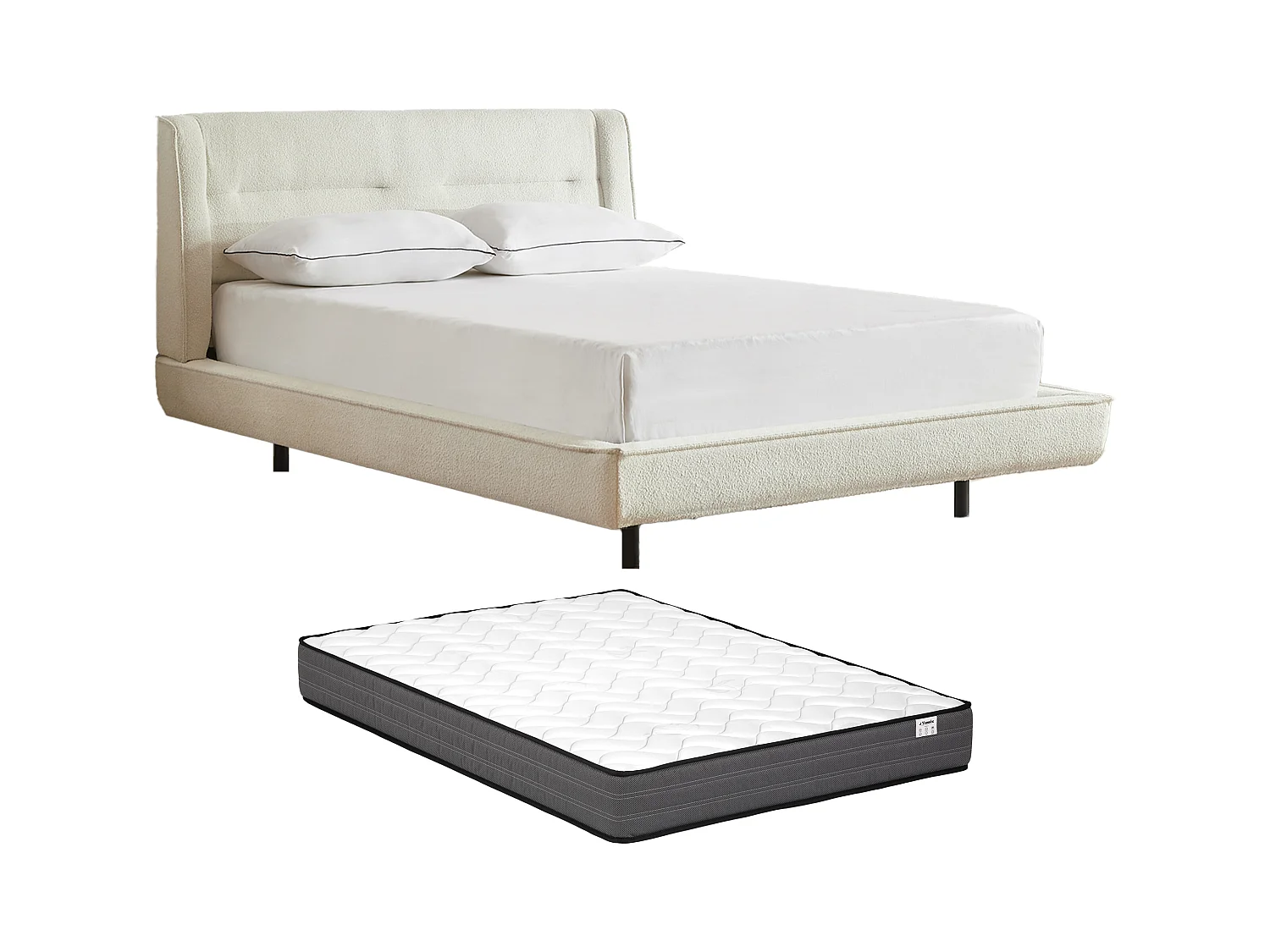 Seng 140 x 190 cm - Boucle-stoff - Beige + Madrass - ISYDE