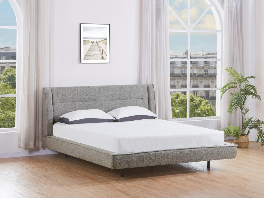 Lit 140 x 190 cm - Tissu bouclette - Gris + Matelas - ISYDE