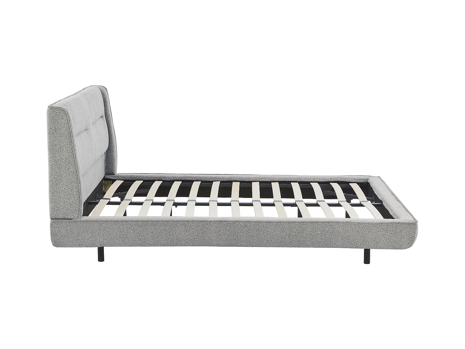 Bett + Matratze - 140 x 190 cm - Bouclé-Stoff - Grau - ISYDE