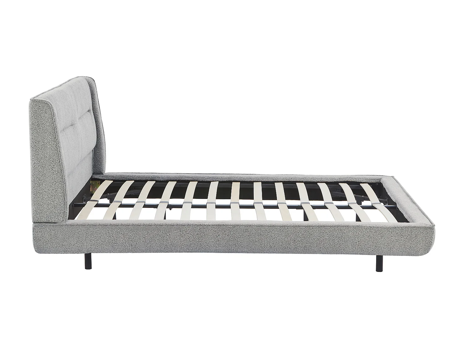 Lit 140 x 190 cm - Tissu bouclette - Gris + Matelas - ISYDE