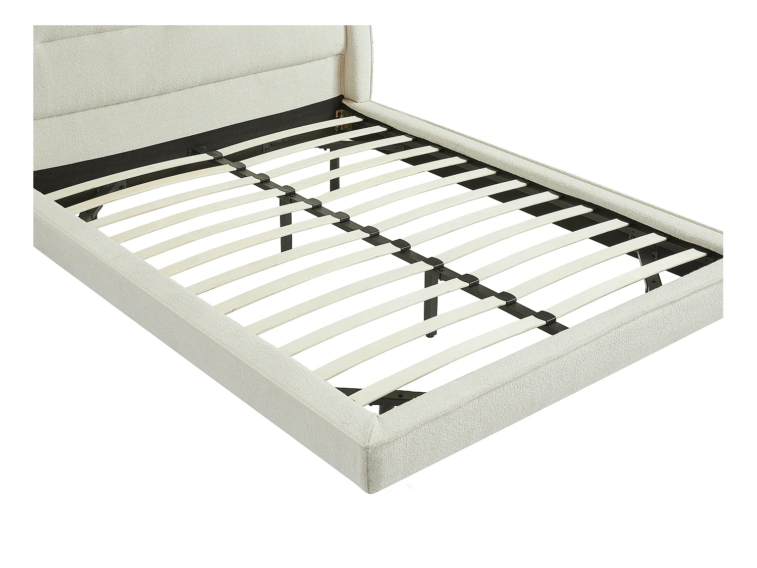 Lit 160 x 200 cm - Tissu bouclette - Beige + Matelas - ISYDE