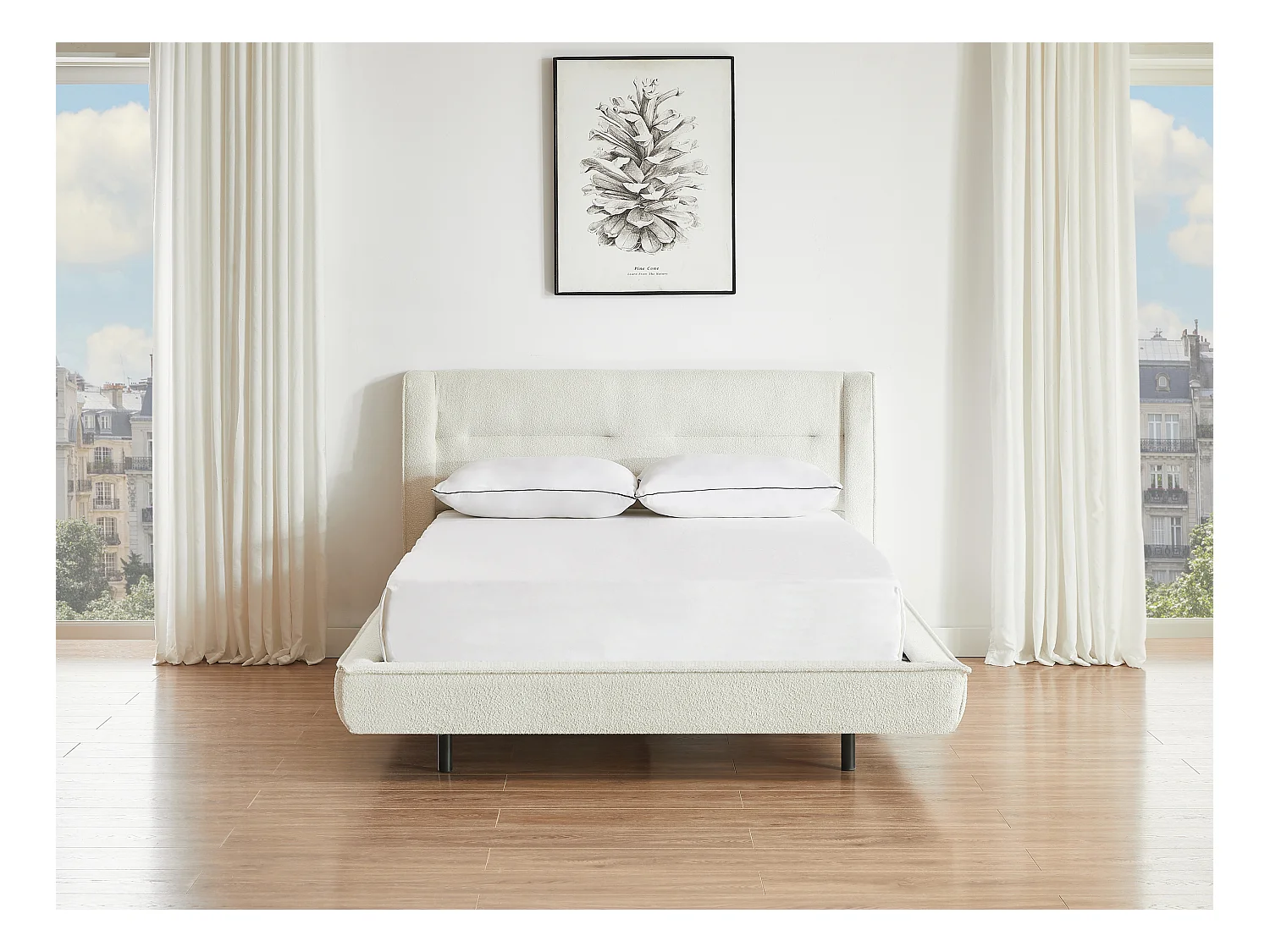 Lit 160 x 200 cm - Tissu bouclette - Beige + Matelas - ISYDE