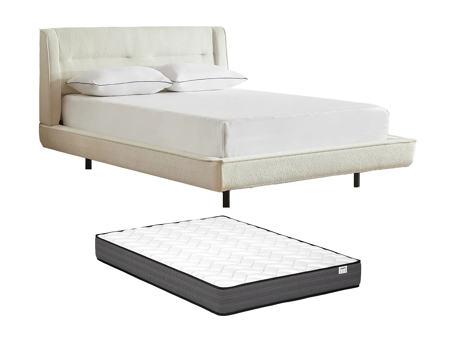 Seng 160 x 200 cm - Bouclé-stoff - Beige + Madrass - ISYDE