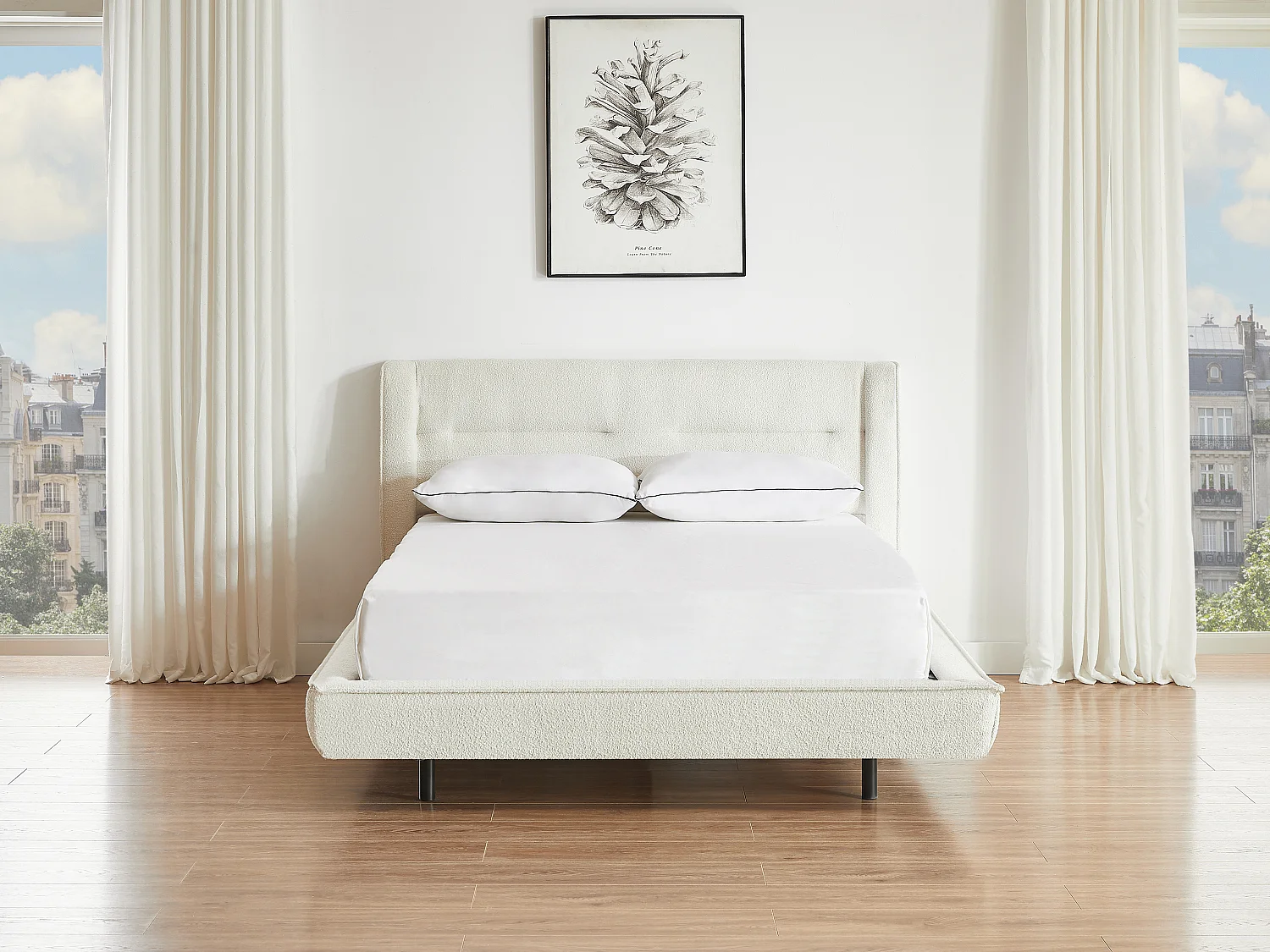 Seng 160 x 200 cm - Bouclé-stoff - Beige + Madrass - ISYDE