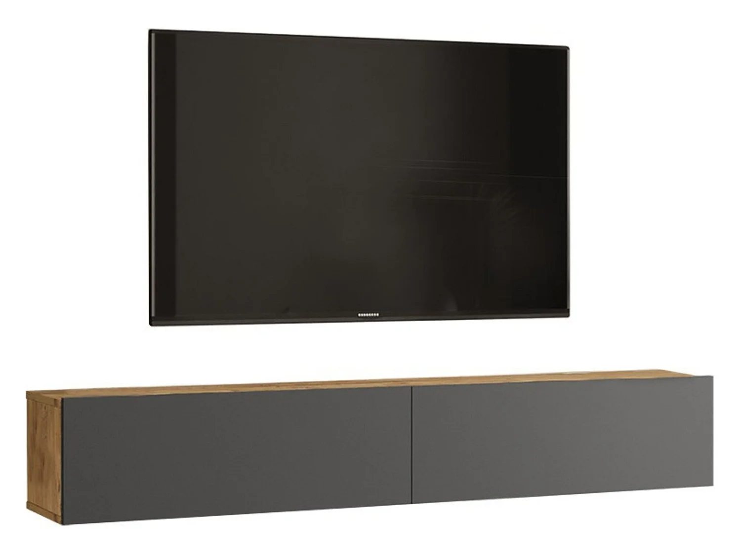 Mueble de TV de Pared moderno Color Roble y Antracita con 2 Cajones - 180x31.6x29.6 cm.