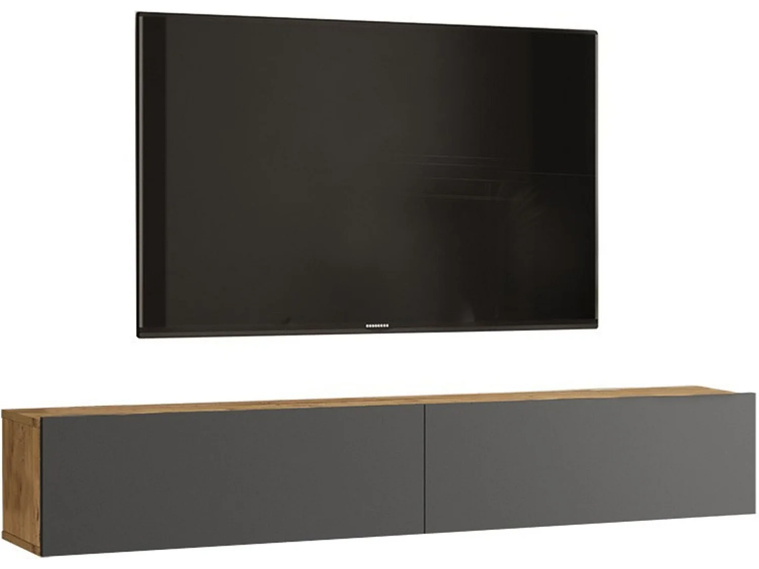 Mueble de TV de Pared moderno Color Roble y Antracita con 2 Cajones - 180x31.6x29.6 cm.