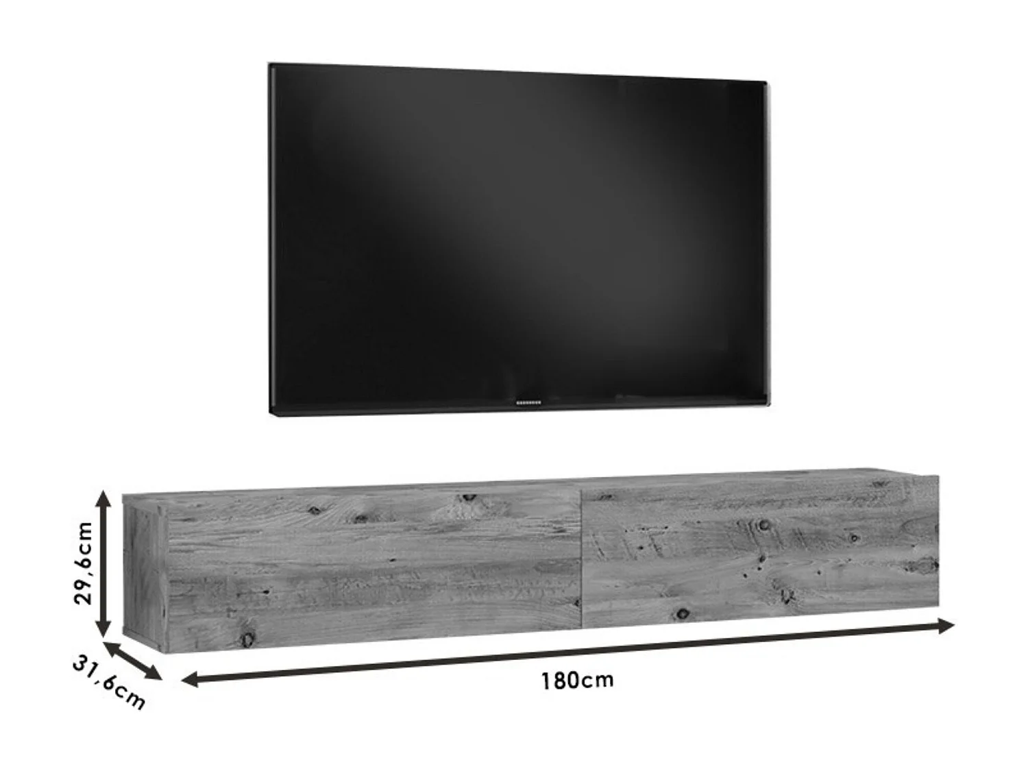 Mueble de TV de Pared moderno Color Roble y Antracita con 2 Cajones - 180x31.6x29.6 cm.