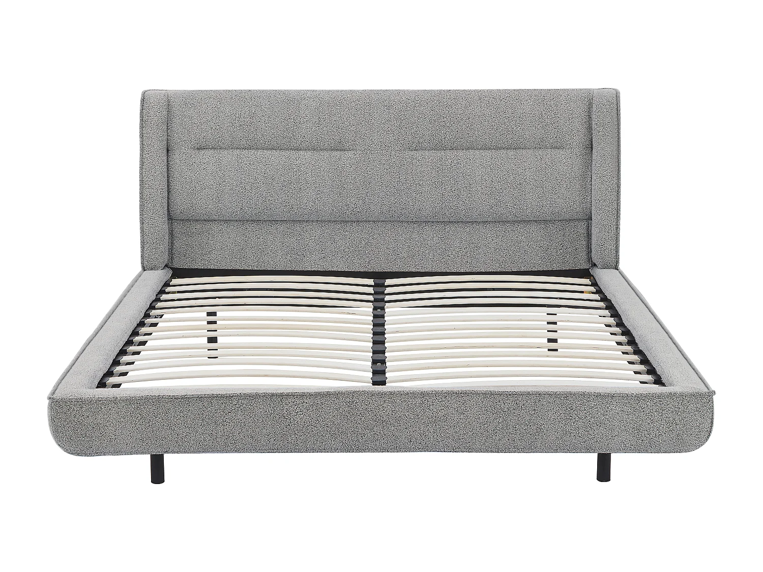 Lit 160 x 200 cm - Tissu bouclette - Gris + Matelas - ISYDE