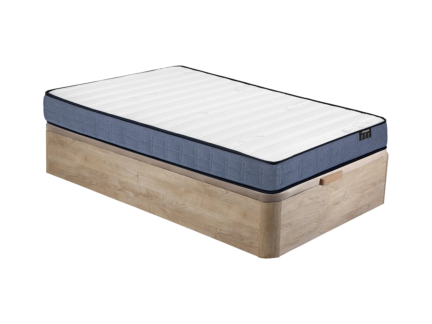 Ensemble 90 x 190 cm sommier coffre naturel clair + matelas ressorts ensachés ép.19cm - DAYNI de YSMÉE