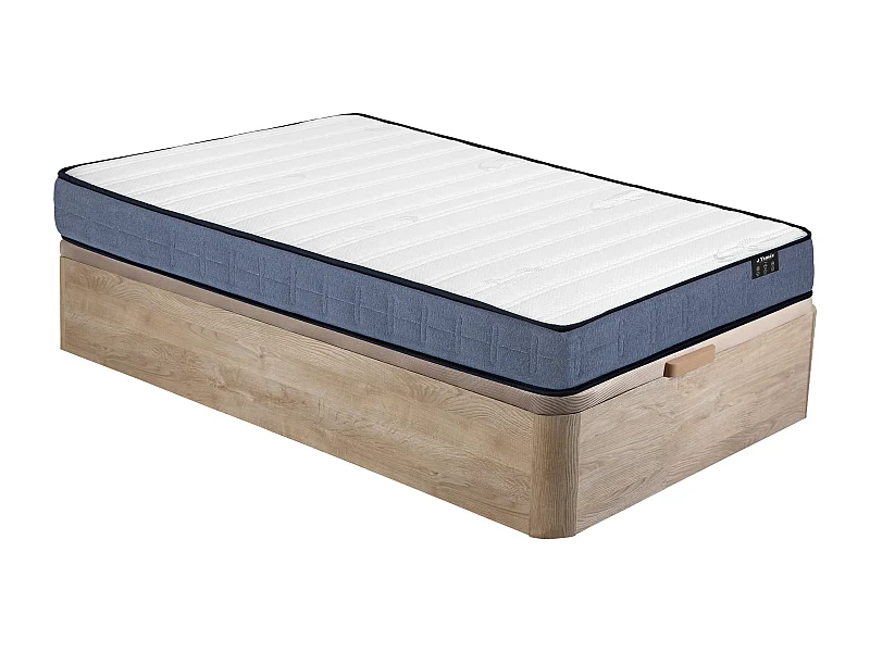 Zestaw 90 x 190 cm: stelaż  ze skrzynią w jasnym naturalnym kolorze + materac ze sprężynami kieszeniowymi, grubość 19 cm – DAYNI od YSMÉE