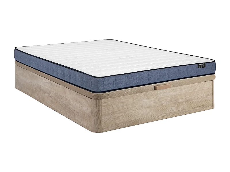Conjunto 140 x 190 cm com sommier com espaço de arrumação em tom natural claro + colchão de molas ensacadas espessura 19cm - DAYNI de YSMÉE