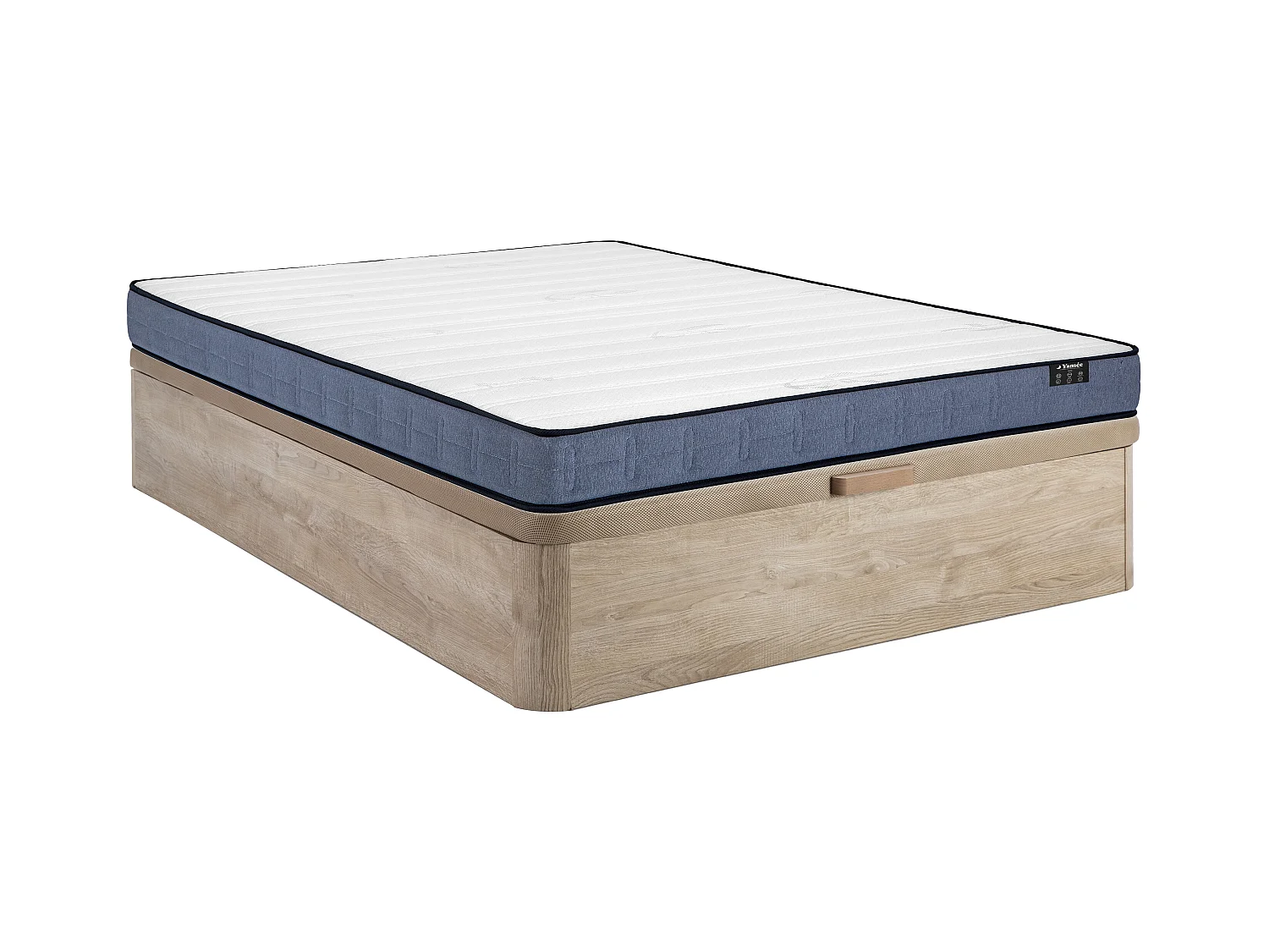 Conjunto 140 x 190 cm com sommier com espaço de arrumação em tom natural claro + colchão de molas ensacadas espessura 19cm - DAYNI de YSMÉE