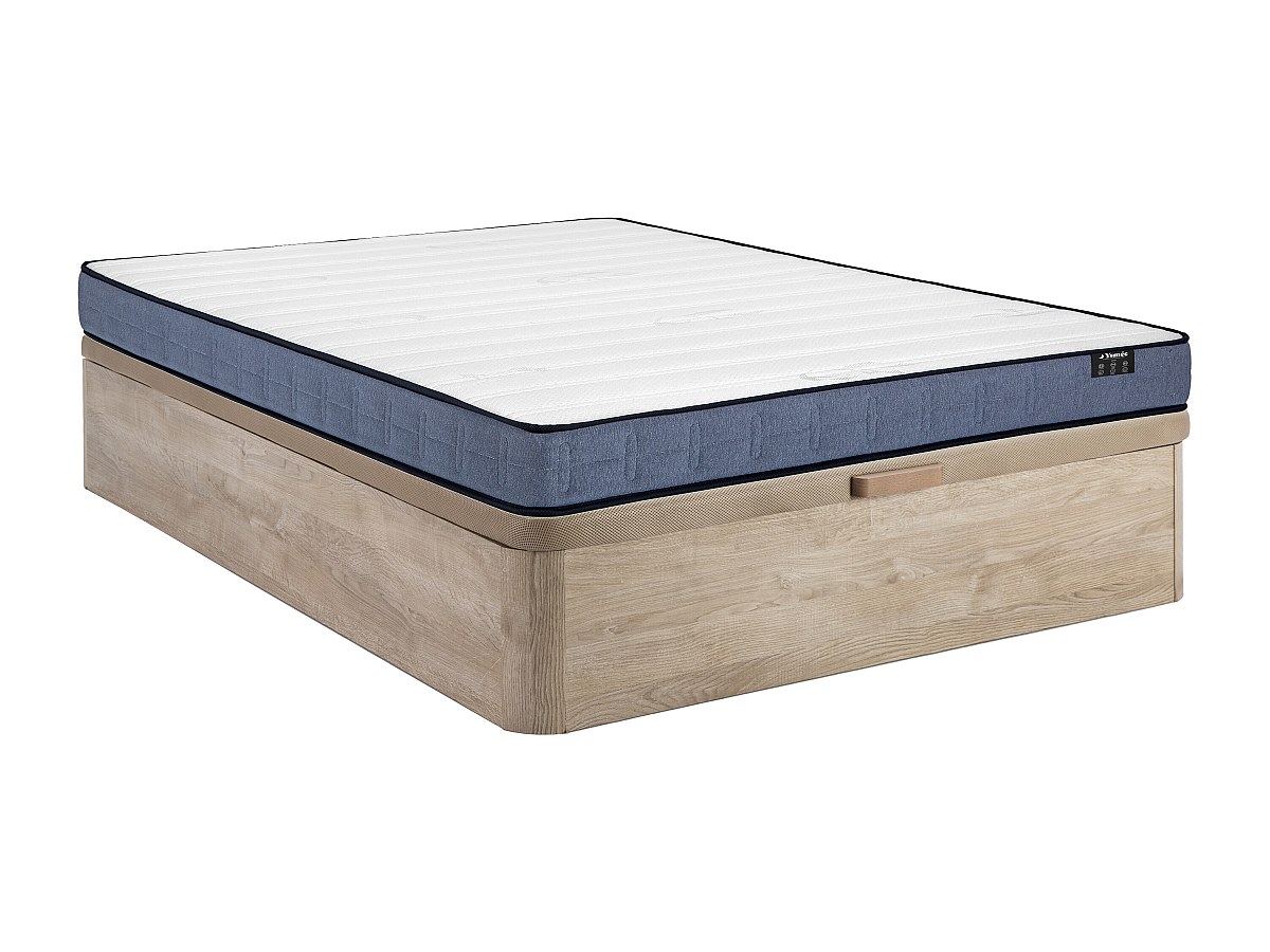 Bett mit Bettkasten - 160 x 200 cm - Natur hell - Taschenfederkernmatratze günstig online kaufen