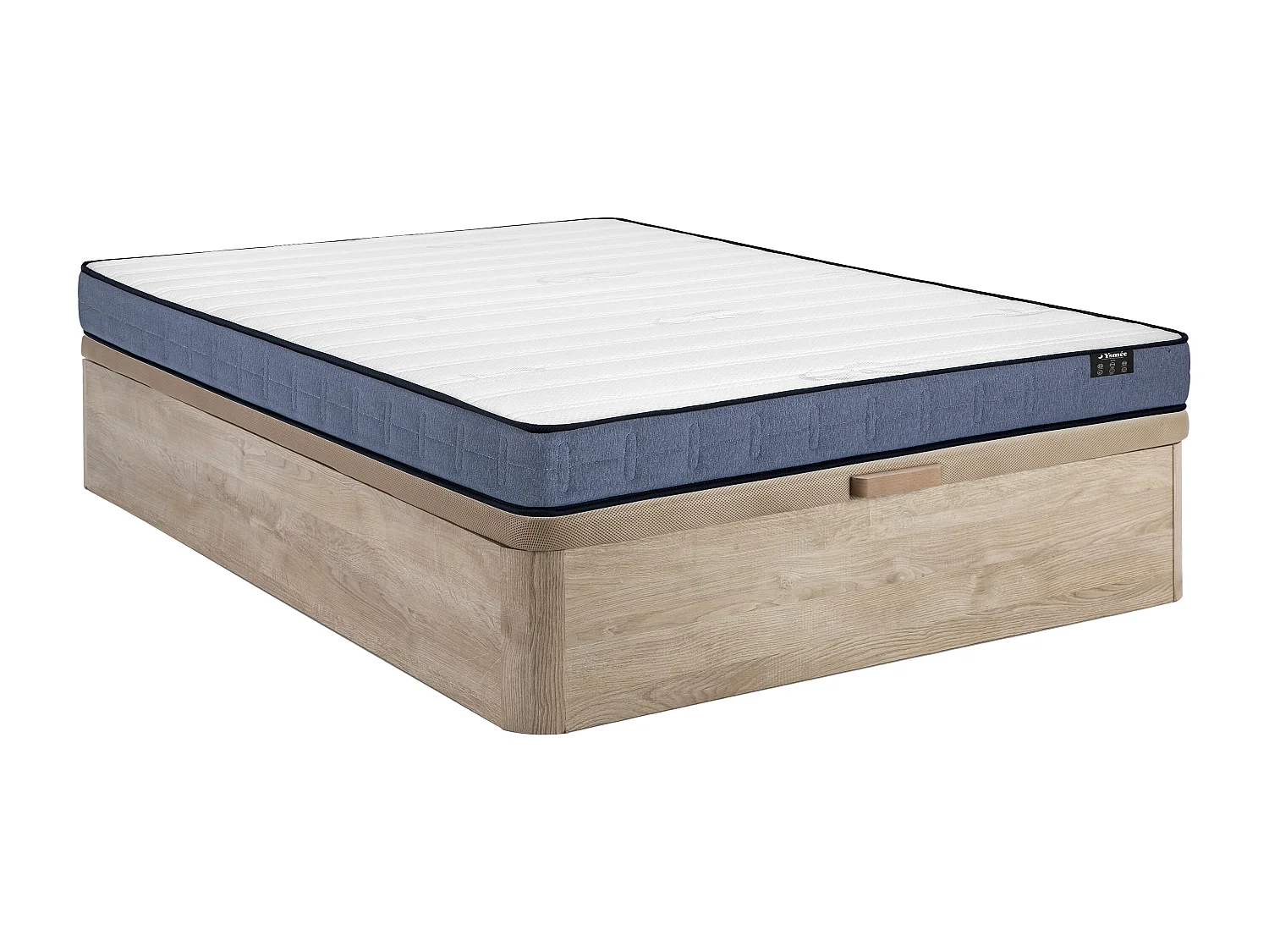 Set 160 x 200 cm con letto contenitore in tessuto naturale chiaro + materasso a molle insacchettate, spessore 19 cm – DAYNI di YSMÉE