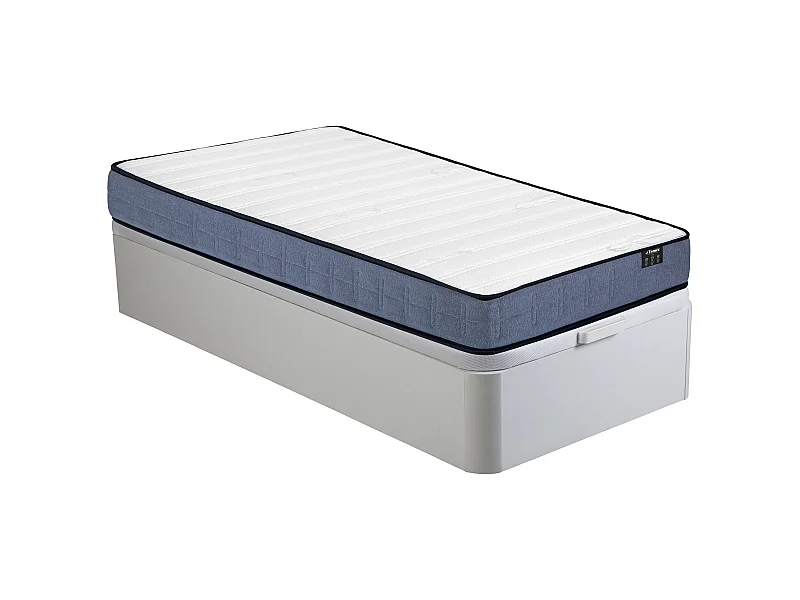 Bett mit Bettkasten - 90 x 190 cm - Weiß - Taschenfederkernmatratze - Höhe 19 cm - DAYNI von YSMÉE