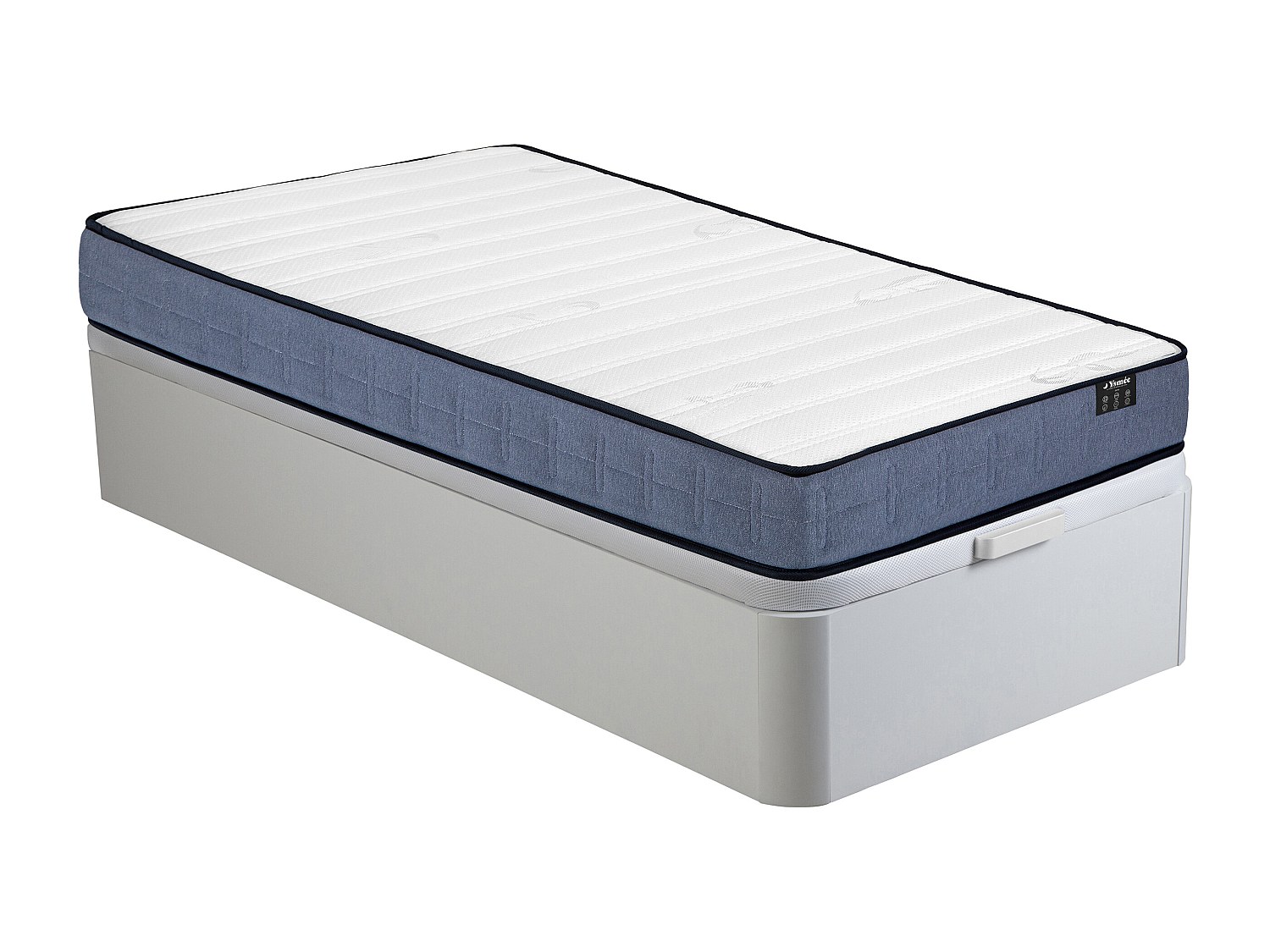 Bett mit Bettkasten - 90 x 190 cm - Weiß - Taschenfederkernmatratze - Höhe günstig online kaufen