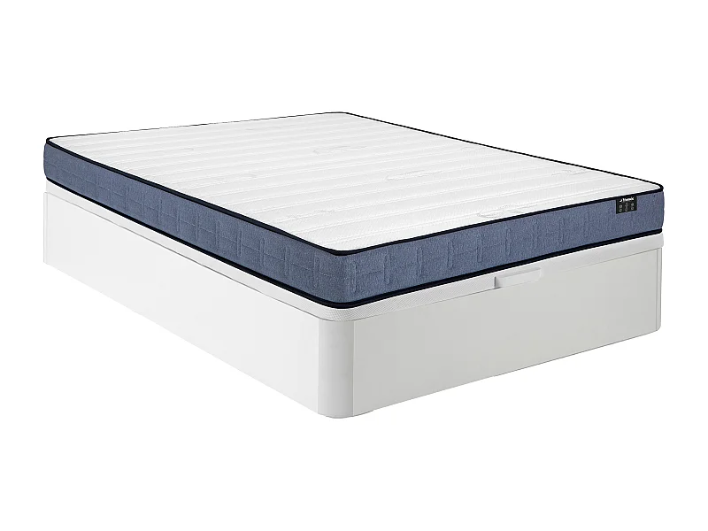Bett mit Bettkasten - 160 x 200 cm - Weiß - Taschenfederkernmatratze - Höhe 19 cm - DAYNI von YSMÉE