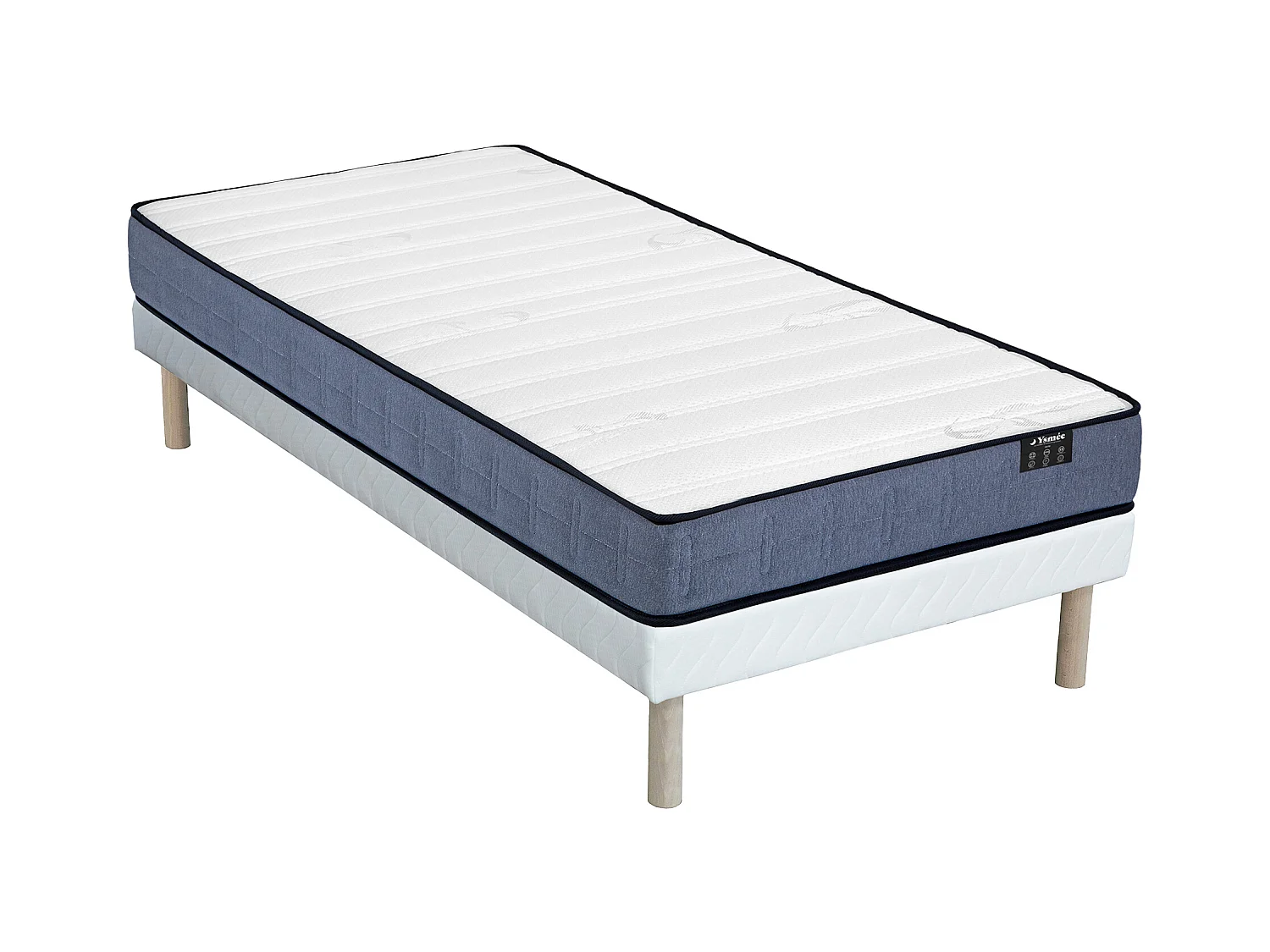 Ensemble 90 x 190 cm sängbotten med klädd sängram + madrass med individuellt packade fjädrar, tjocklek 19 cm - DAYNI från YSMÉE