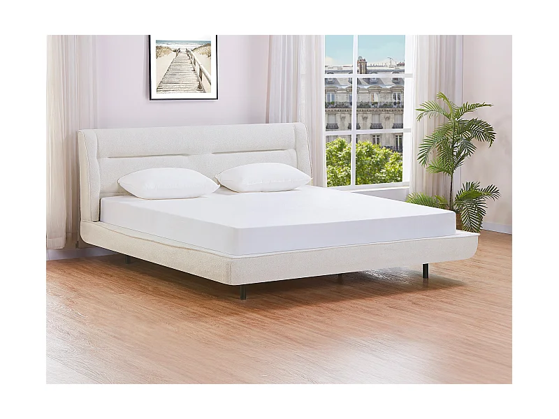 Letto 180 x 200 cm - Tessuto bouclé - Beige + Materasso - ISYDE