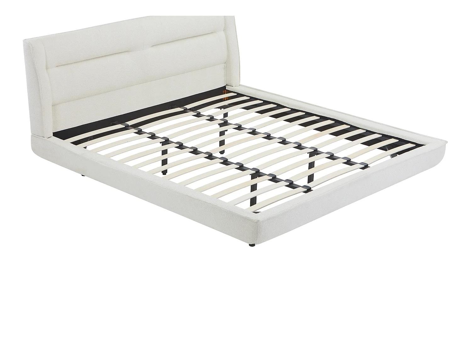Lit 180 x 200 cm - Tissu bouclette - Beige + Matelas - ISYDE