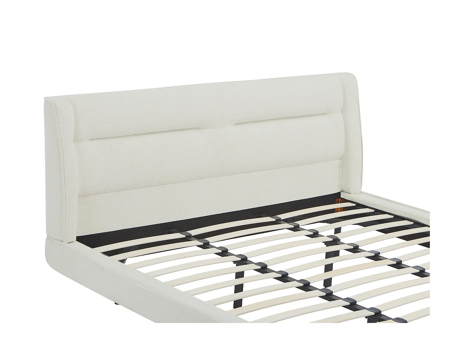 Lit 180 x 200 cm - Tissu bouclette - Beige + Matelas - ISYDE